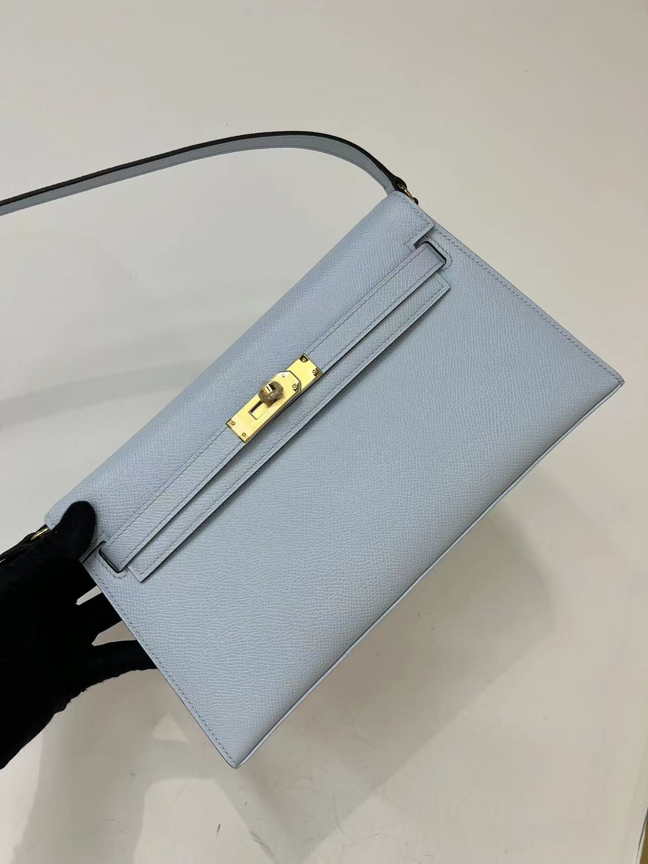 Hermes Kelly Elan Shoulder Bag in Light Grey Epsom Leather 